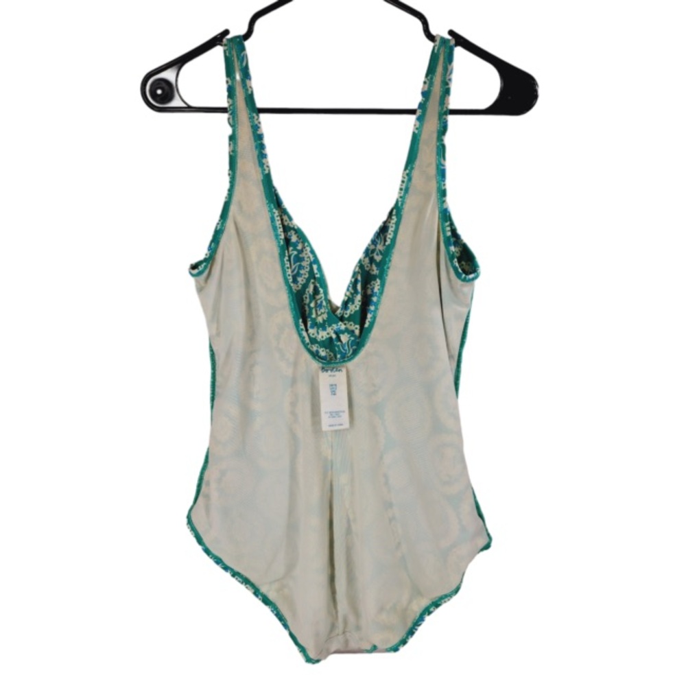 Boden Wrap Front One Piece SwimSuit sz 12 Women Teal Blue Green Floral - Picture 4 of 8